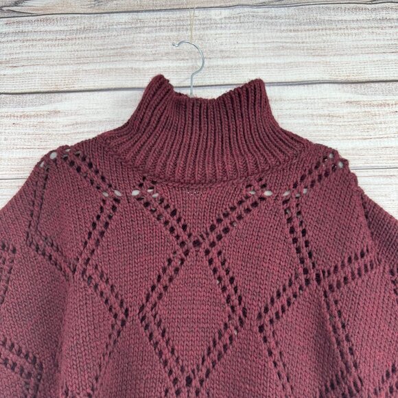 Cocogio Turtleneck Wool Blend Poncho Women's One Size Burgundy Made in Italy‎ - Picture 3 of 11